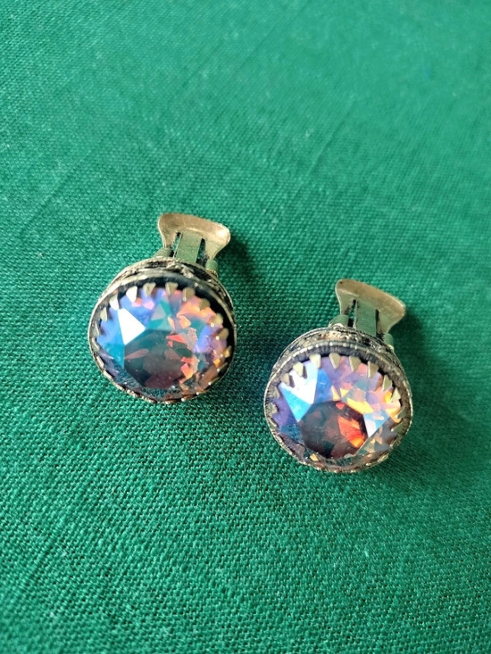 Aurura Borealis (AB)Clip-On Vintage Filigree. Gold Tone Earrings-1950-60's